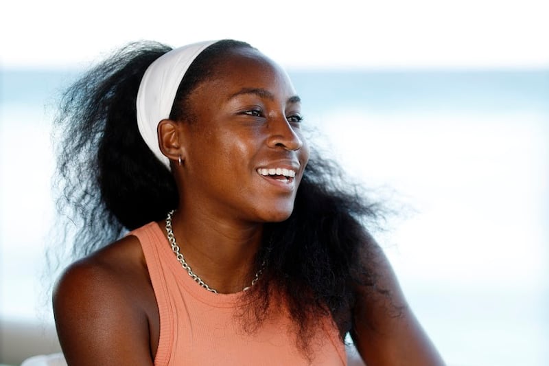 Coco Gauff of the United States speaks to the media during the GNP Seguros WTA Finals Cancun 2023 part of the Hologic WTA Tour at Paradisus Cancun on October 28, 2023 in Cancun, Mexico. Picture: SARAH STIER/GETTY IMAGES