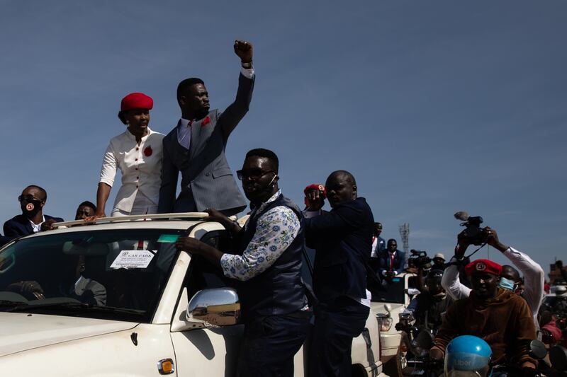 Bobi Wine campaigns in Kampala, Uganda, on November 3 2020. Picture: GETTY IMAGES/LUKE DRAY